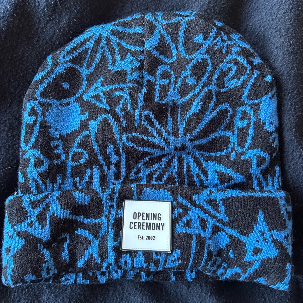 Opening Ceremony Abstract Blue and Black Knit Beanie